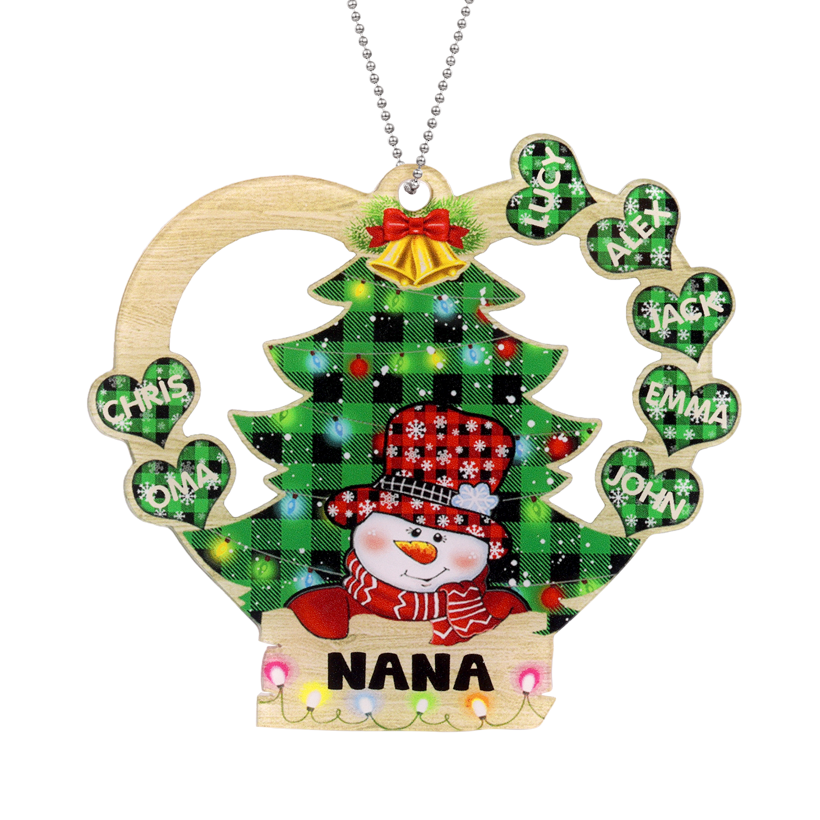 7 Names - Personalised Heart Christmas Tree Ornament Customised Name & Text Acrylic Snowman Hanging Ornaments Gift for Family-Jessemade AU