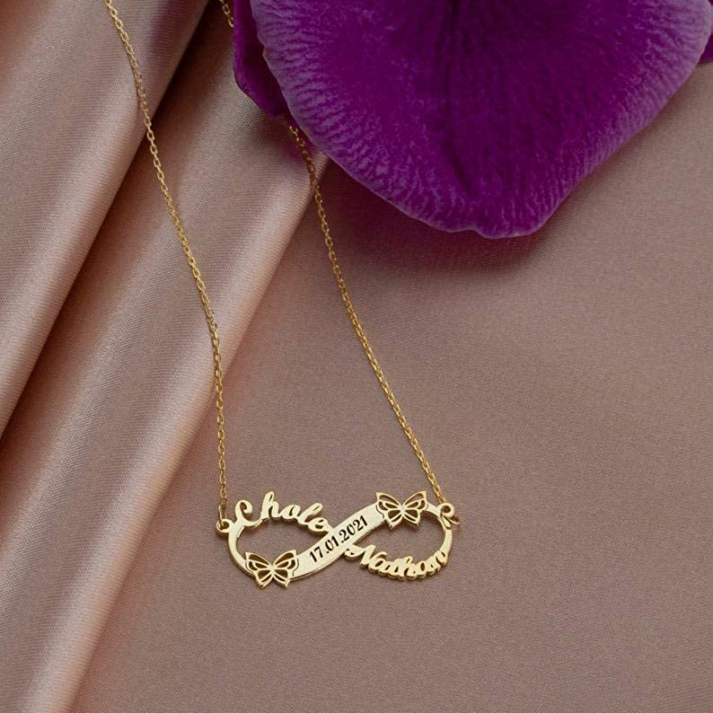 Personalised Butterfly Infinity Necklace Custom 2 Names Necklace Gift For Women-Jessemade AU