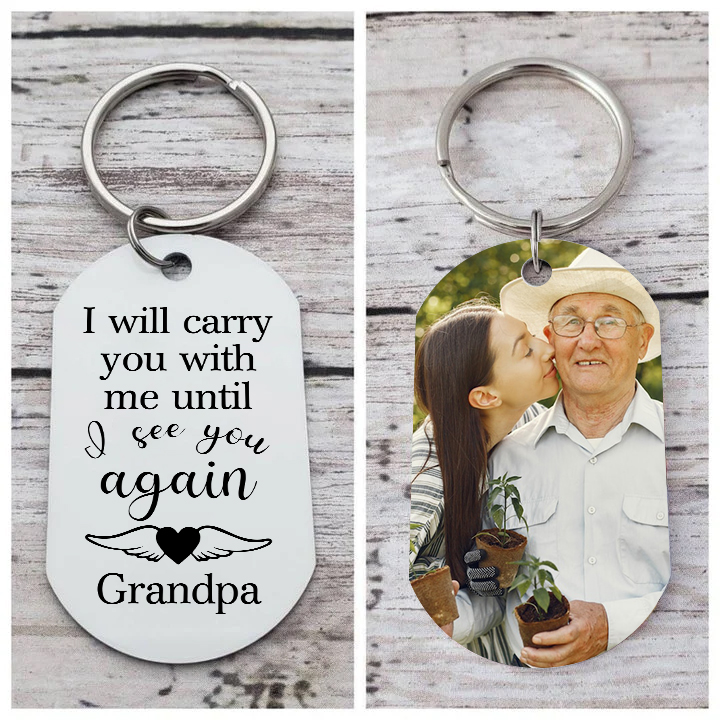 Personalised Memorial Photo Keychain Engrave 1 Name Keychain - I will carry you with me until I see you again - Loss of Loved One-Jessemade AU