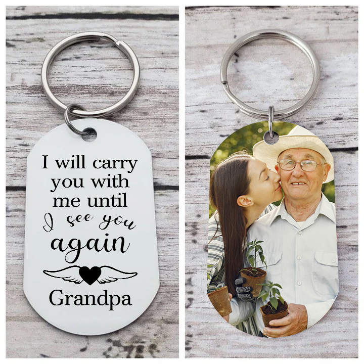 Personalised Memorial Photo Keychain Engrave 1 Name Keychain - I will carry you with me until I see you again - Loss of Loved One-Jessemade AU