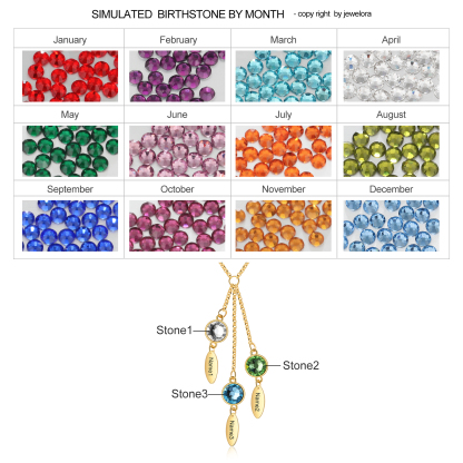 Personalised Bar Necklace With 3 Birthstones Engraved Names Necklace Best Gift For Mother-Jessemade AU
