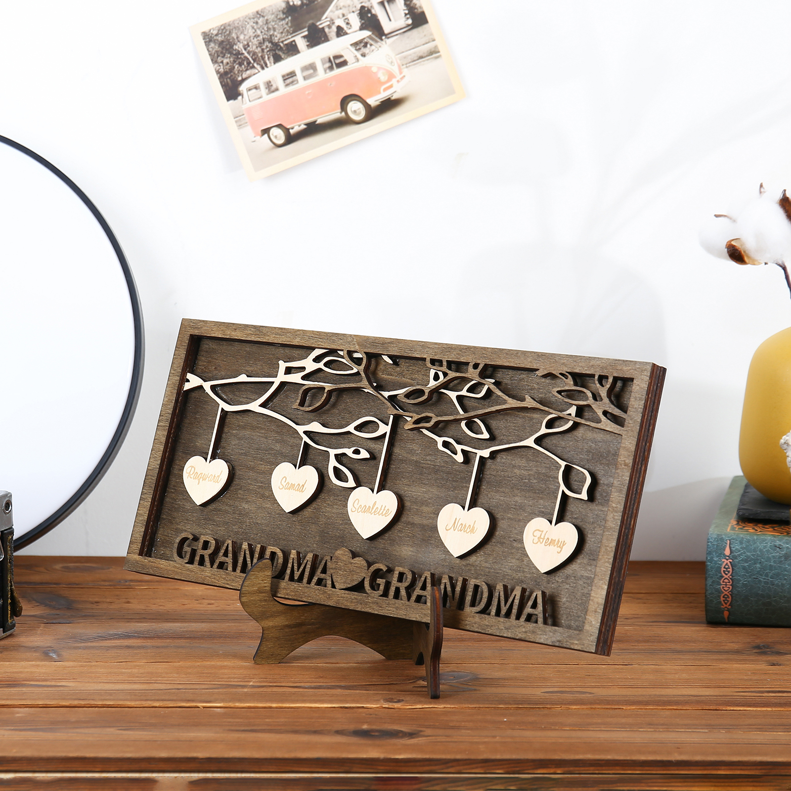 Custom Family Tree Sign Engrave 5 Names Wooden Family Frame Home Decor-Jessemade AU