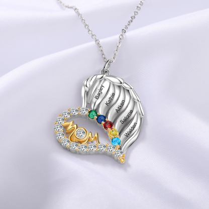 Personalised Heart Necklace With 5 Birthstones Engraved Names Gift For Mother-Jessemade AU