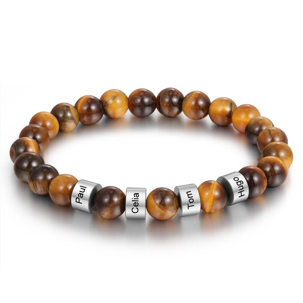 Personalised 4 names Brown Tiger Eye Men's Bracelet Gift For Him-Jessemade AU