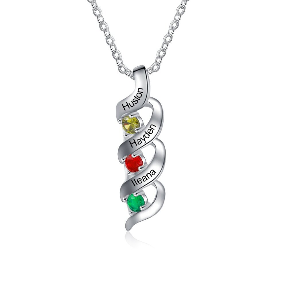 S925 Family Necklace Customised Necklace Cascading Pendant with 2-7 Birthstones Engraving Names Gifts for Her-Jessemade AU