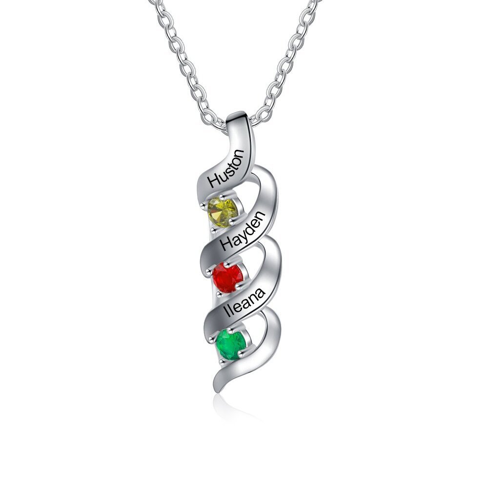 S925 Family Necklace Customised Necklace Cascading Pendant with 2-7 Birthstones Engraving Names Gifts for Her-Jessemade AU