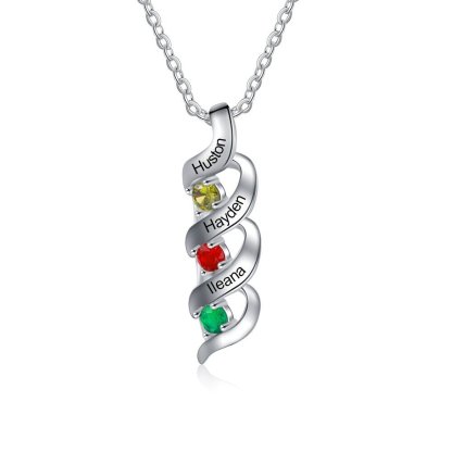 S925 Family Necklace Customised Necklace Cascading Pendant with 2-7 Birthstones Engraving Names Gifts for Her-Jessemade AU