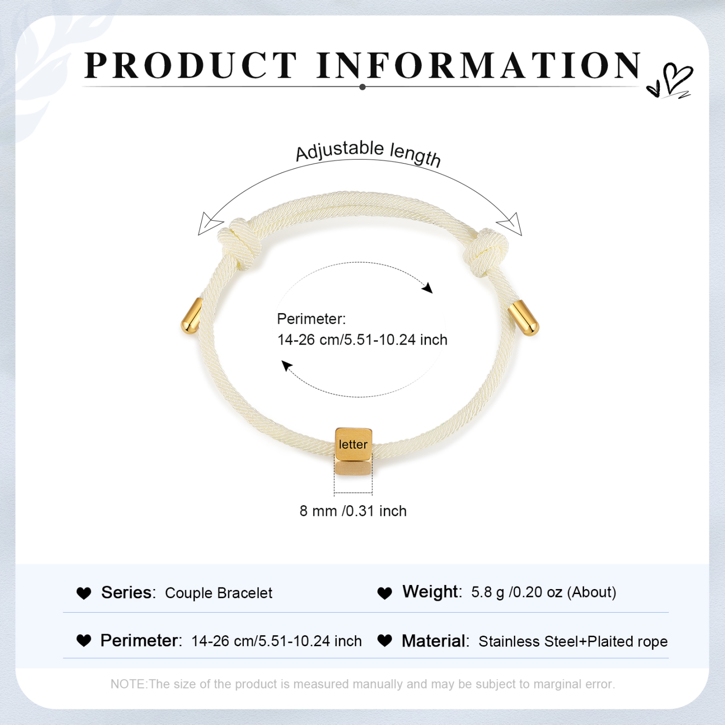 White Couple's Bracelet Custom Letter Engraved Beads Stainless Steel Bracelet Personalised Gift for Him/Her-Jessemade AU