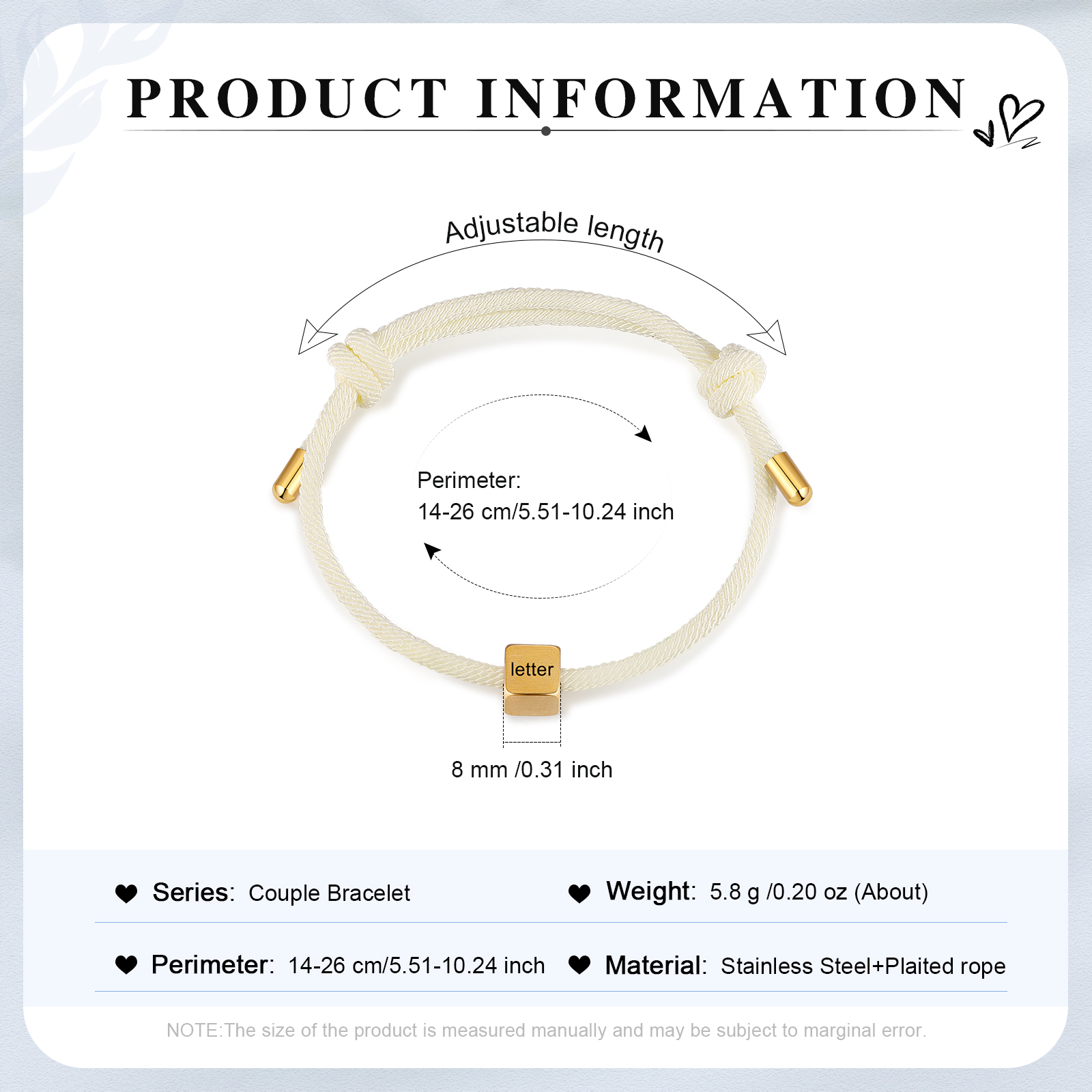 White Couple's Bracelet Custom Letter Engraved Beads Stainless Steel Bracelet Personalised Gift for Him/Her-Jessemade AU