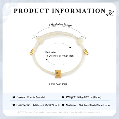 White Couple's Bracelet Custom Letter Engraved Beads Stainless Steel Bracelet Personalised Gift for Him/Her-Jessemade AU