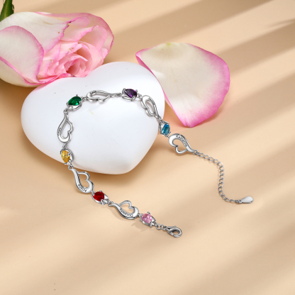 Personalised Heart Bracelet With 6 Birthstones Engraved Name Bracelet Gifts For Her-Jessemade AU