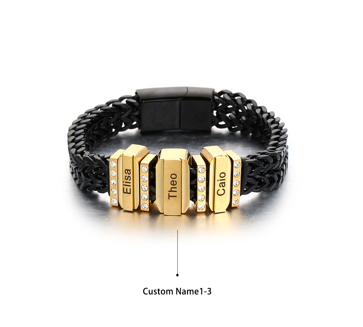 Mens Bracelet with Customised Beads Personalised Cuban Chain Bracelet Engraved 3 Names-Jessemade AU