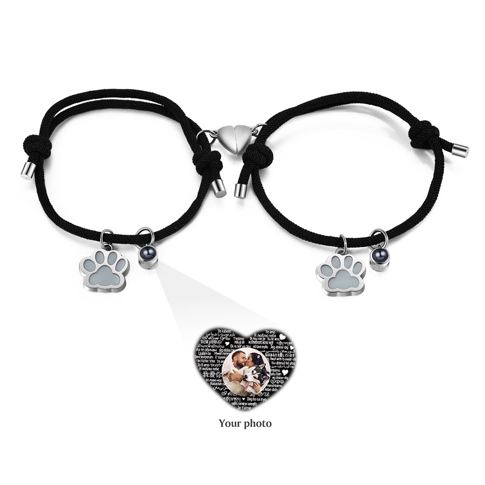Personalised Photo Projection Bracelet Set Dog Paw Fluorescent Magnetic Bracelet Matching Gifts For Couples/Friends-Jessemade AU