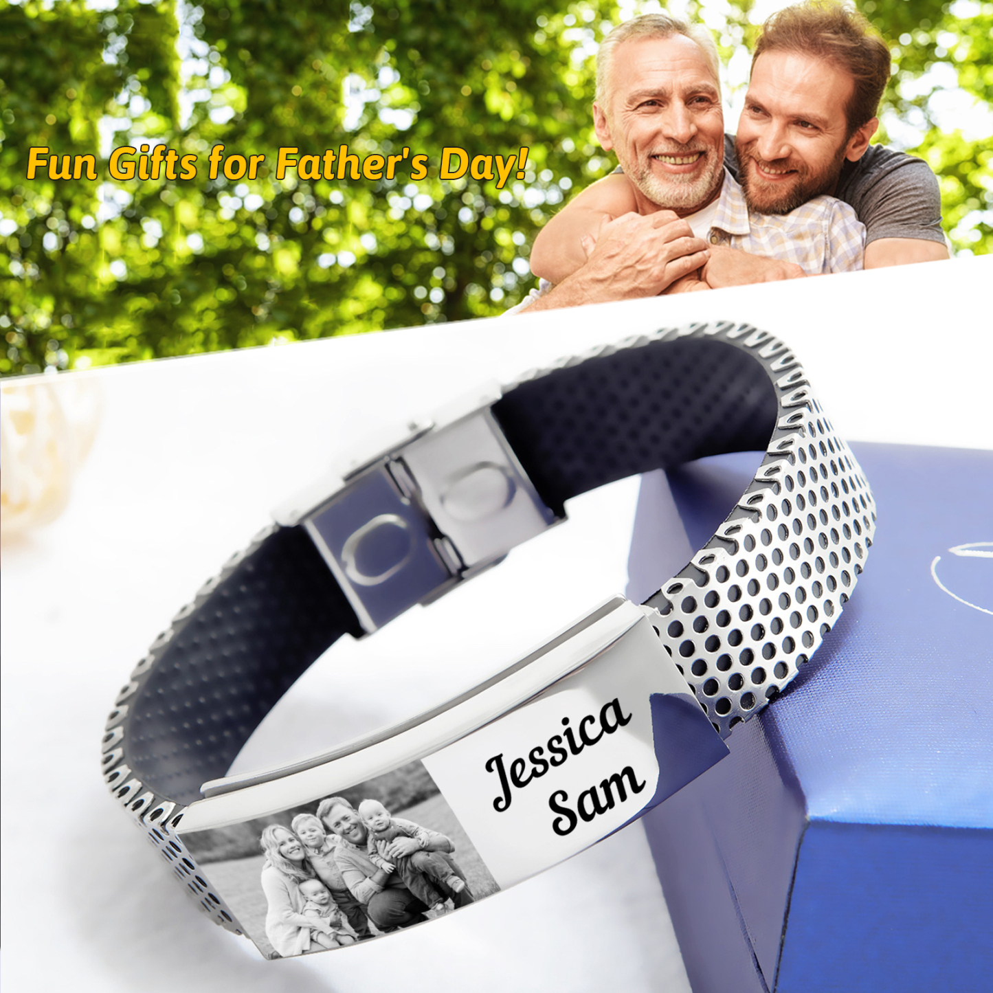 Personalised Photo Bracelet Custom Magnet Men's Bracelet Bangle Gifts For Him-Jessemade AU