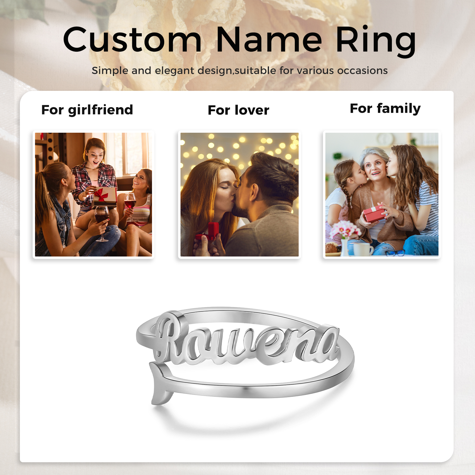 Customised Name Ring Classic Adjustable Ring for Her-Jessemade AU