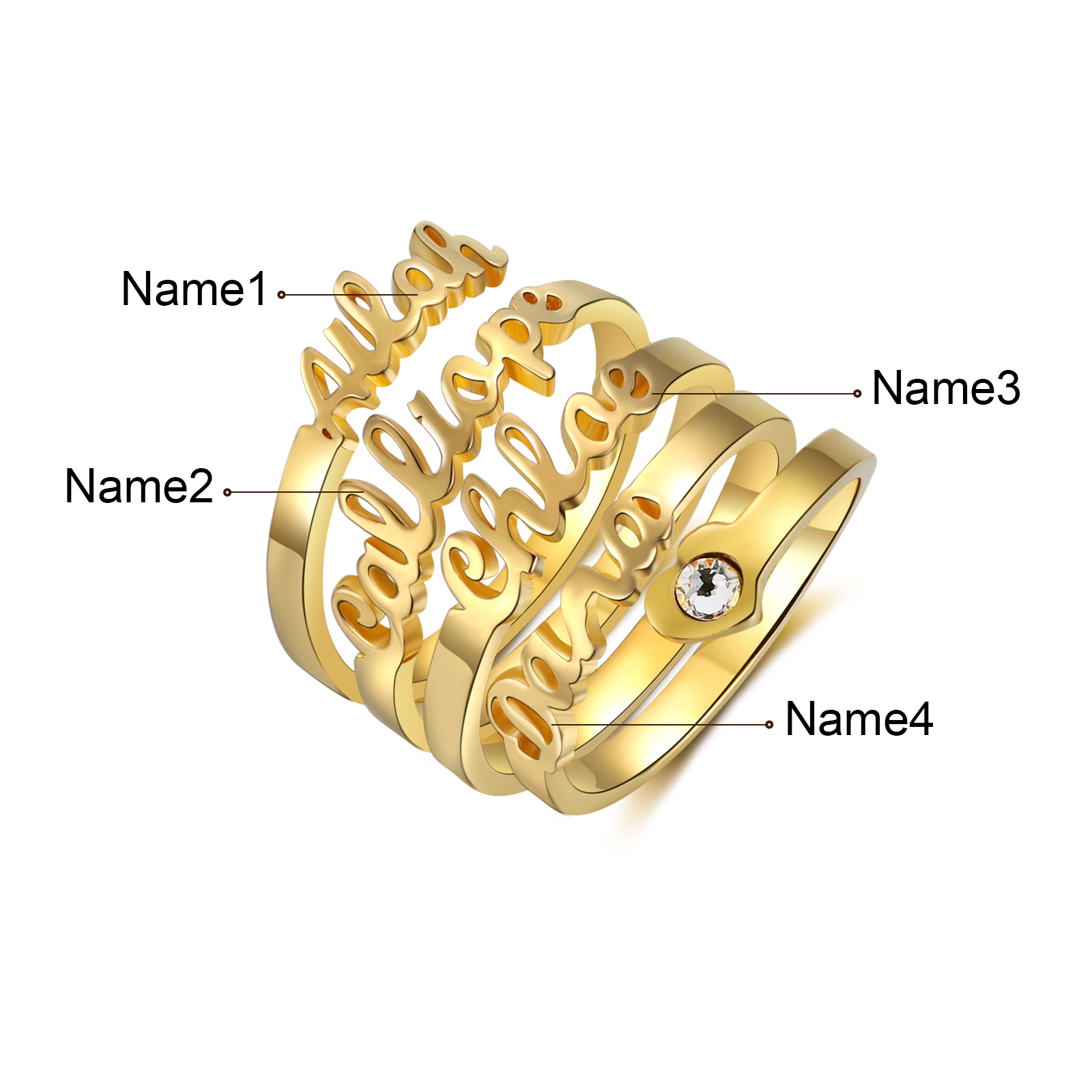 Personalised Heart Ring With Birthstone Custom 4 Names Ring Gifts For Her-Jessemade AU