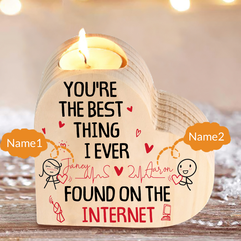 Line Art Couple Candle Holder Custom 2 Names Wooden Candlesticks Romantic Gifts - You're The Best Thing I Ever Found On The Internet-Jessemade AU