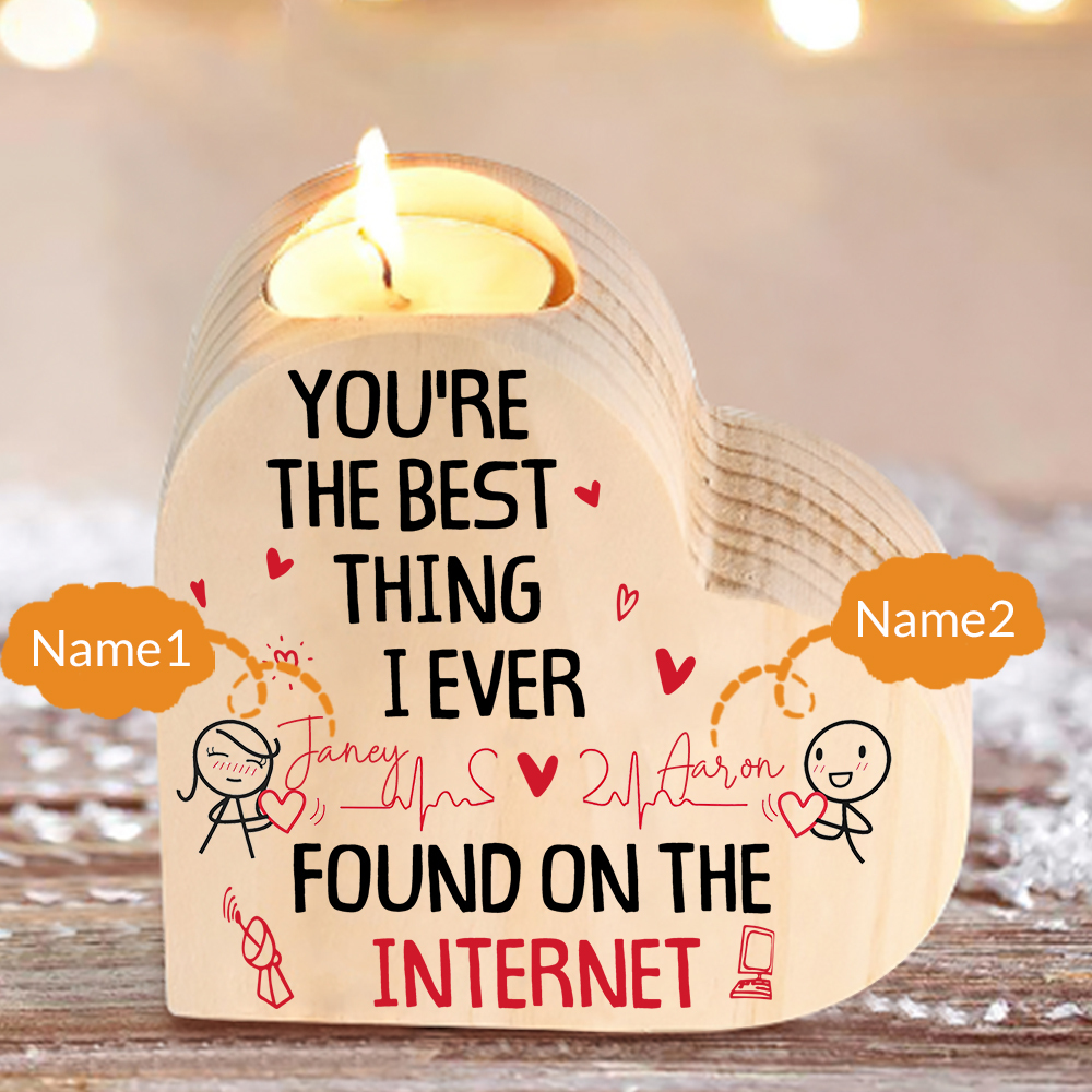 Line Art Couple Candle Holder Custom 2 Names Wooden Candlesticks Romantic Gifts - You're The Best Thing I Ever Found On The Internet-Jessemade AU