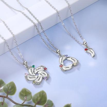 Baby Feet Necklace Custom 2 Birthstones Family Gifts Set for Mum