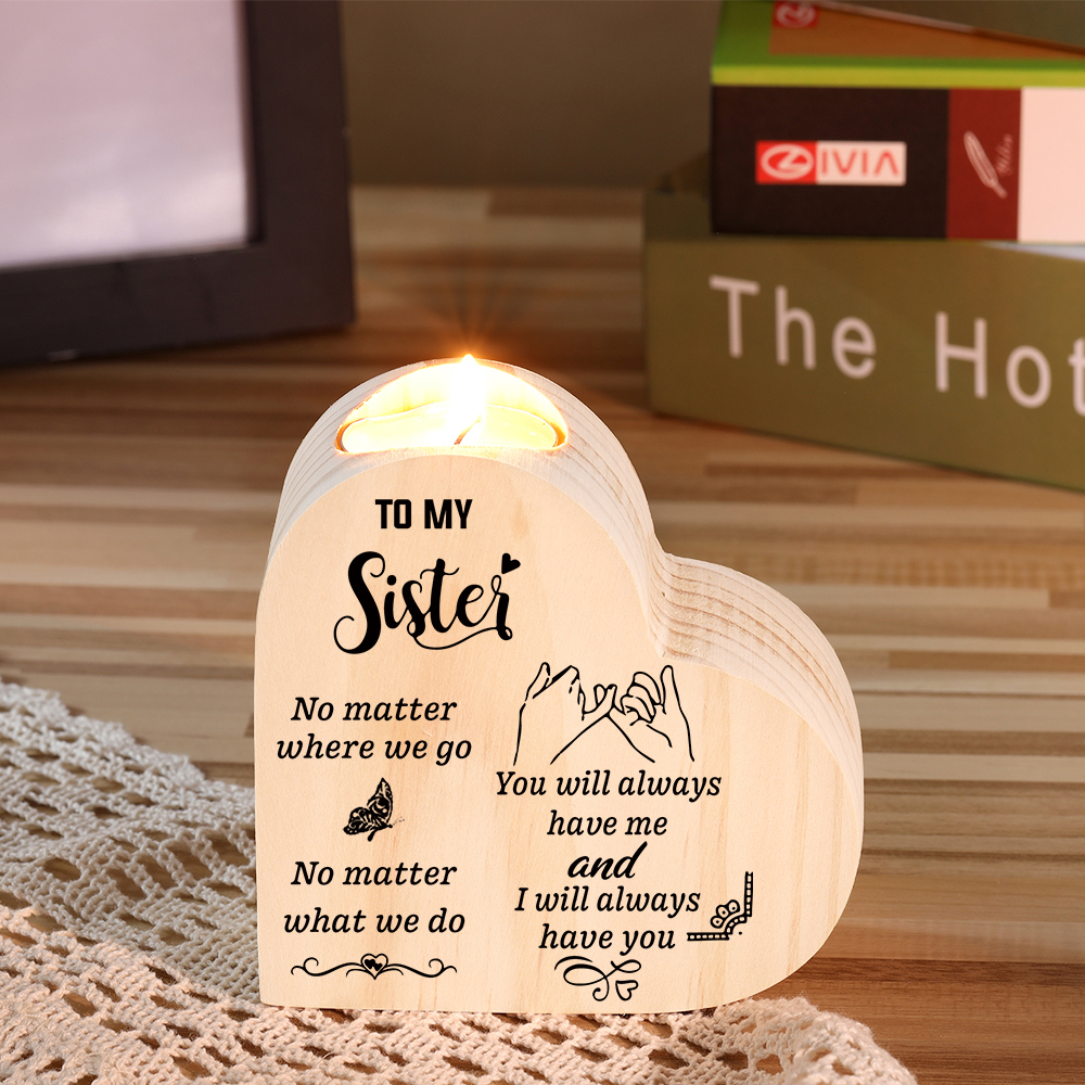 To My Sister Pinky Swear Promise Heart Candle Holder "You Have Me And I Have You" Wooden Candlestick-Jessemade AU