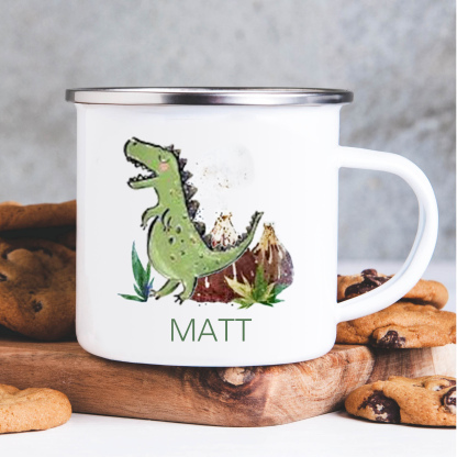 Personalised Enamel Mug Customised Name Dinosaur Cup Camping Mug Birthday Gift for Kids - Tyrannosaurus Rex-Jessemade AU