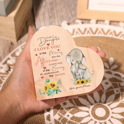To My Daughter-Wooden Heart Candle Holder Elephant Candlesticks "I love you in the morning" Gifts For Daughter-Jessemade AU
