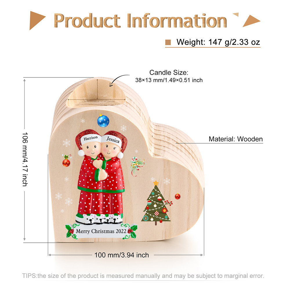 Christmas Family Candle Holder Wooden Custom 2 Names Heart Candlesticks Gifts For Family-Jessemade AU