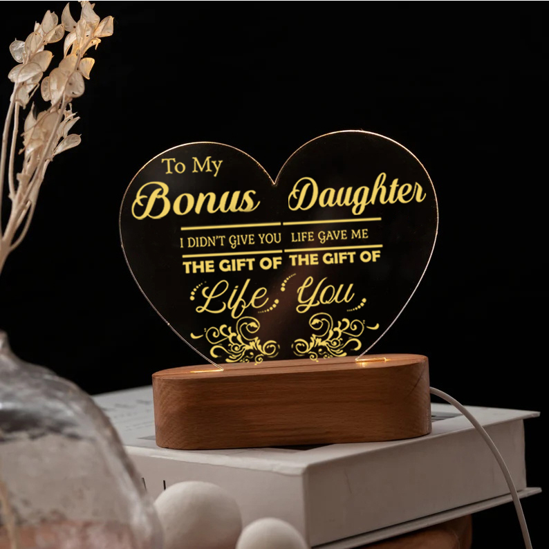 To My Bonus Daughter Night Light "Life Gave Me The Gift of You" Wooden LED Lamp-Jessemade AU