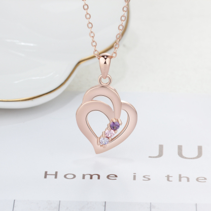 Personalised Heart Necklace With 3 Birthstones Engraved Names Gift For Her-Jessemade AU
