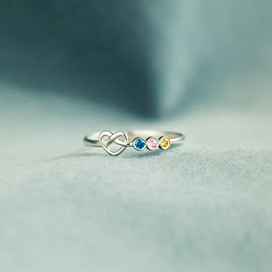 Family Ring Personalised 4 Birthstones Heart Knot Ring Band-Jessemade AU