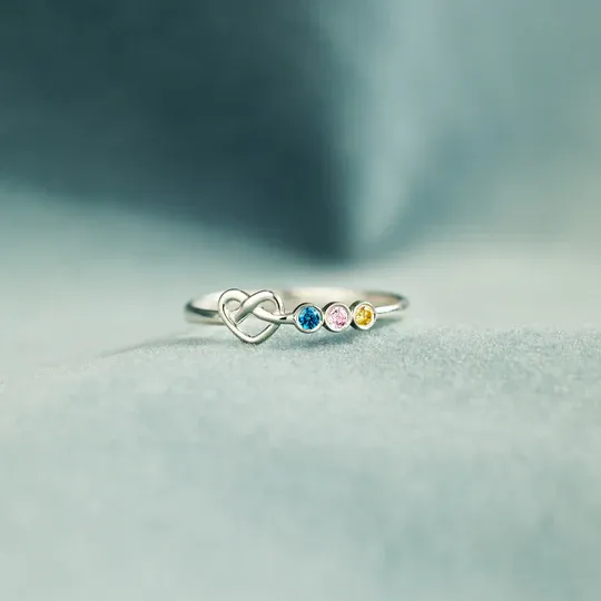 Family Ring Personalised 4 Birthstones Heart Knot Ring Band-Jessemade AU