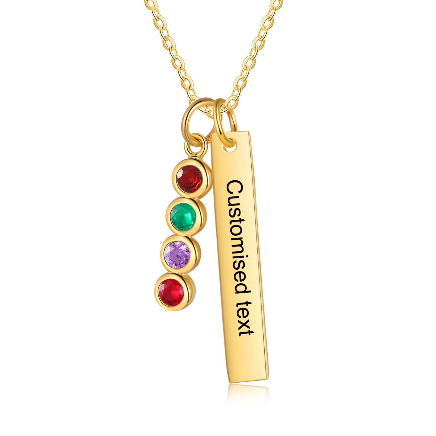 Personalised Bar Pendant Necklace Custom 4 Birthstones & 1 Text Necklace Birthday Gift for Her-Jessemade AU