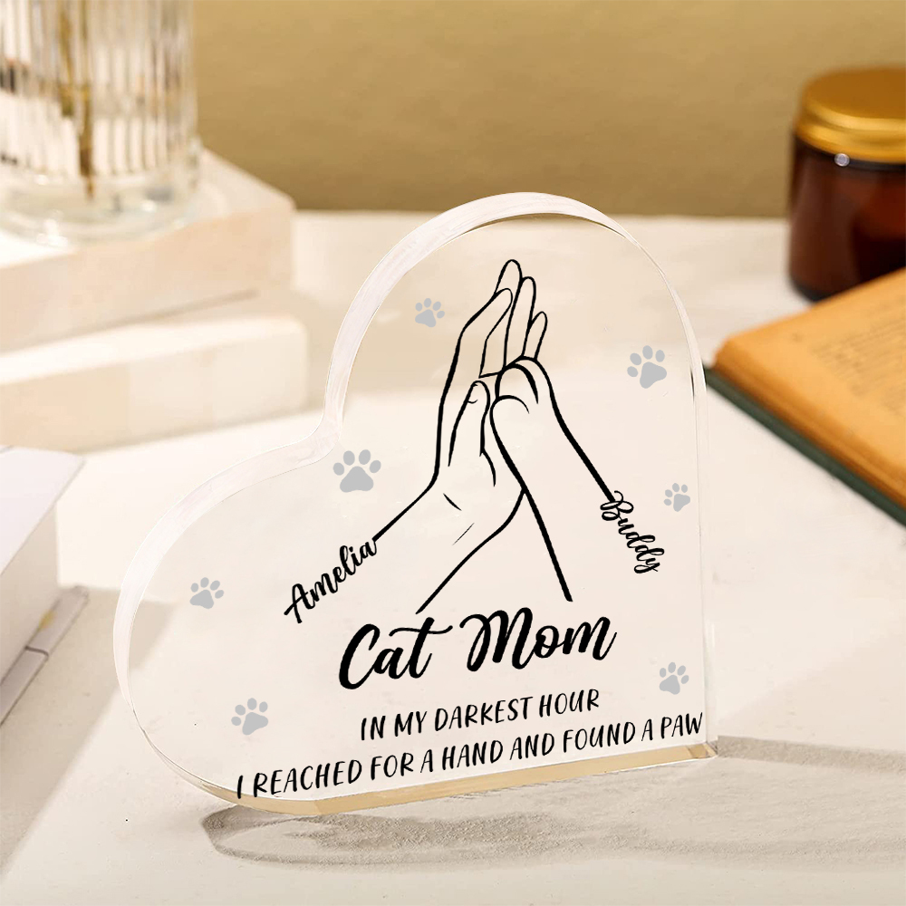 Personalised Acrylic Heart Keepsake Custom 2 Names & Text Dog/Cat Paw Ornaments Gifts for Mother/Father/Pet Lovers-Jessemade AU