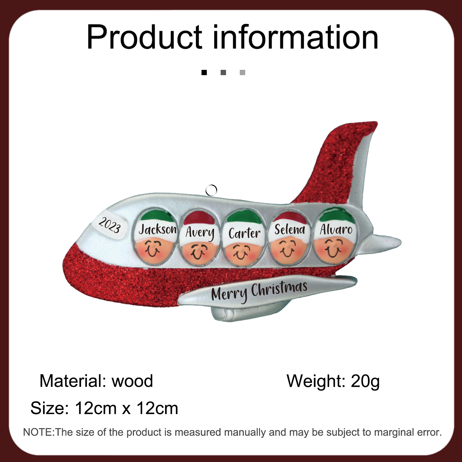 5 Names - Personalised Christmas Ornaments Custom Text & Year Wooden Airplane Christmas Decor Gifts for Family Friends-Jessemade AU