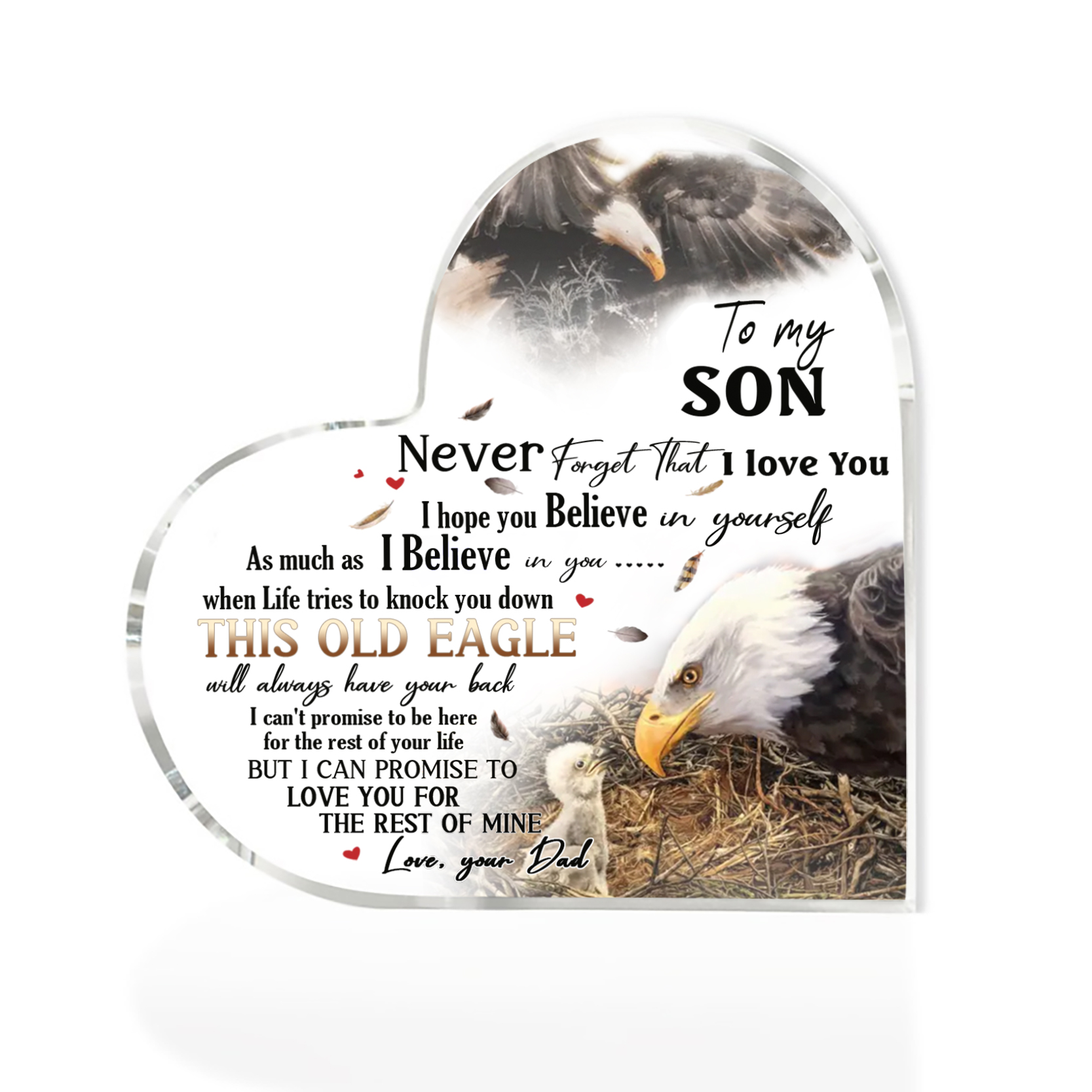 To My Son Acrylic Heart Keepsake Dad to Son Heart Ornament - This Old Eagle Will Always Have Your Back-Jessemade AU