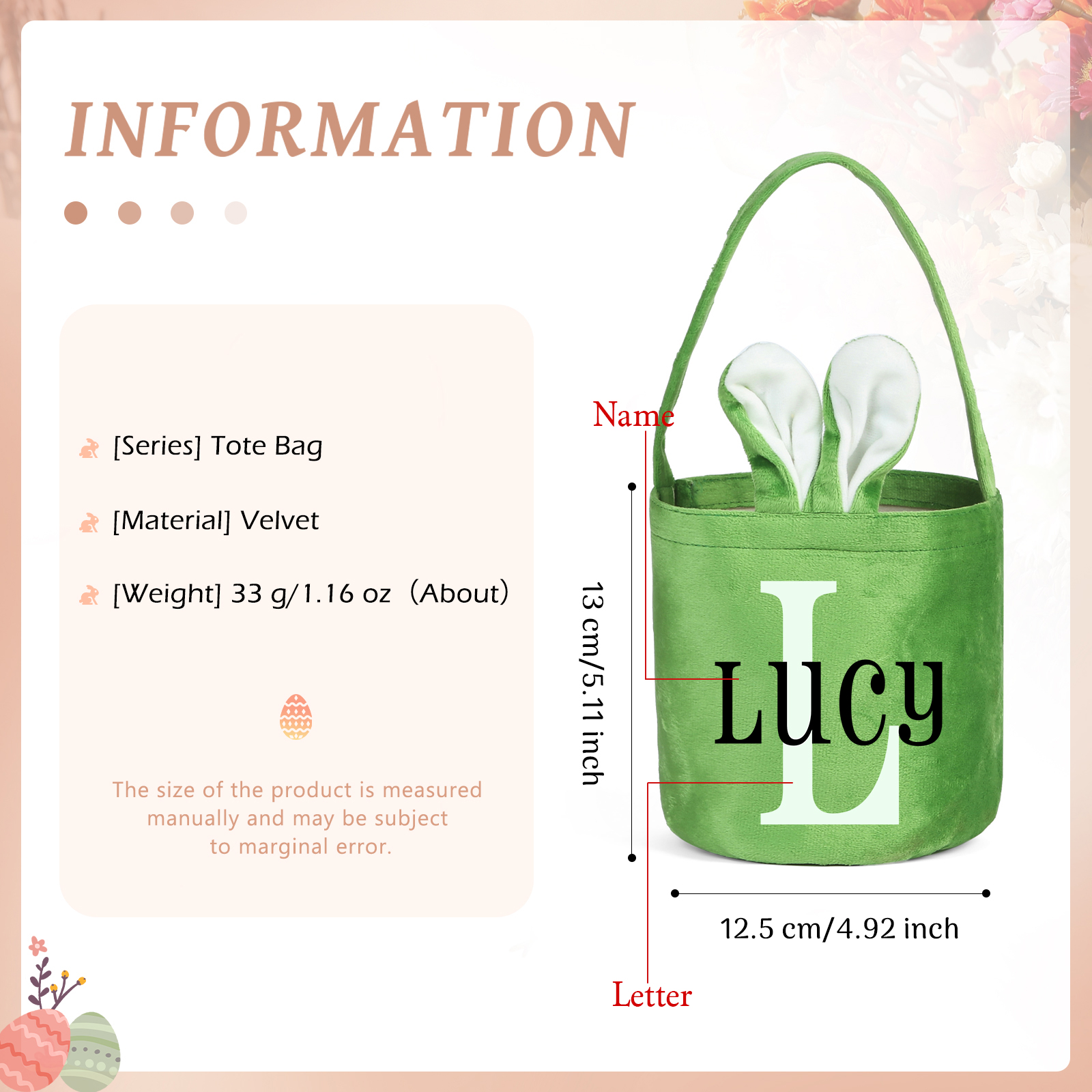 Personalised Bunny Tote Bag Custom Name & Letter Bunny Basket Bucket Bag Easter Gifts-Jessemade AU