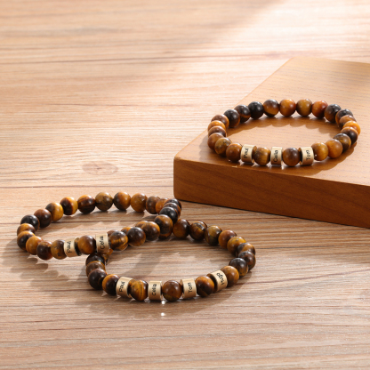 Tiger's Eye Men Bracelet Personalised 3 Names Beaded Warp Bracelet Gift For Dad-Jessemade AU