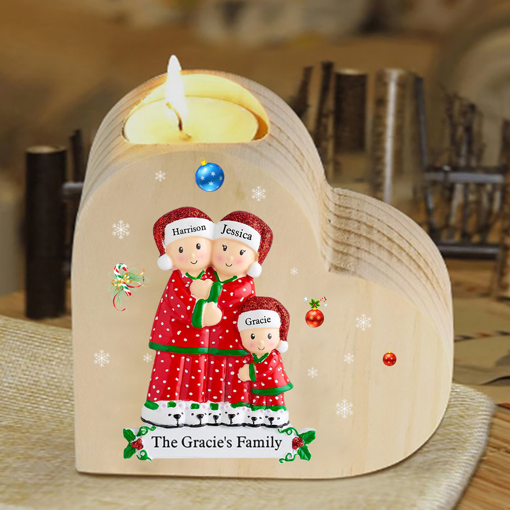 Christmas Family Candle Holder Wooden Custom 3 Names Heart Candlesticks Gifts For Family-Jessemade AU