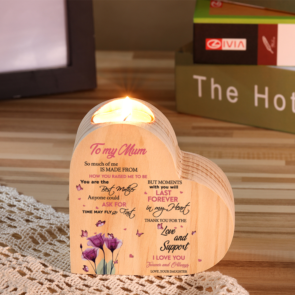To My Mum-Wooden Heart Candle Holder Flower Candlesticks "last forever in my heart" Gifts For Mother-Jessemade AU