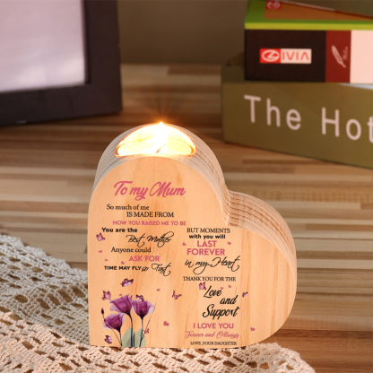 To My Mum-Wooden Heart Candle Holder Flower Candlesticks "last forever in my heart" Gifts For Mother-Jessemade AU