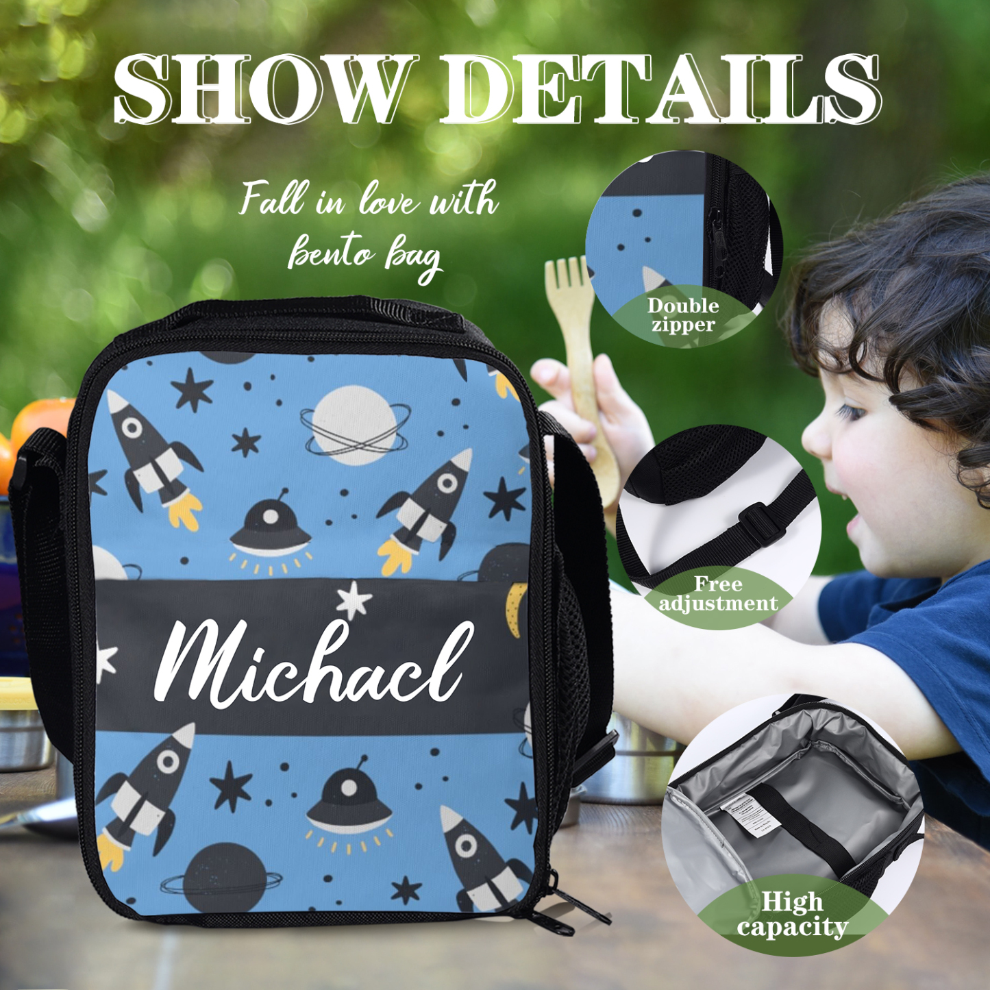 Custom Name Lunch Bag Personalised Rocket Lunch Box  Gifts for Kids-Jessemade AU