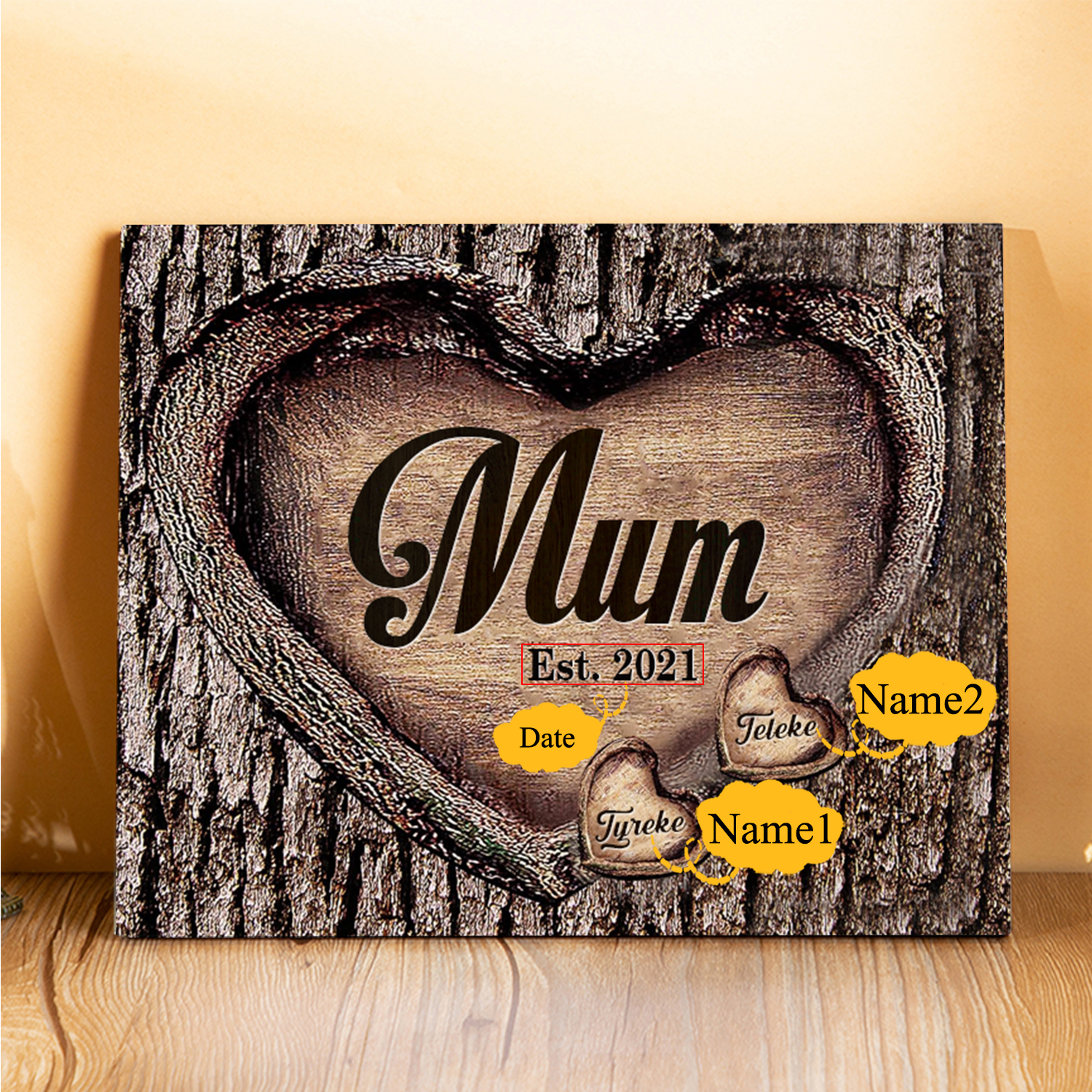 2 Names - Personalised Mum Wooden Plaque Custom Date & Names Home Decoration Hearts Gift for Mother-Jessemade AU