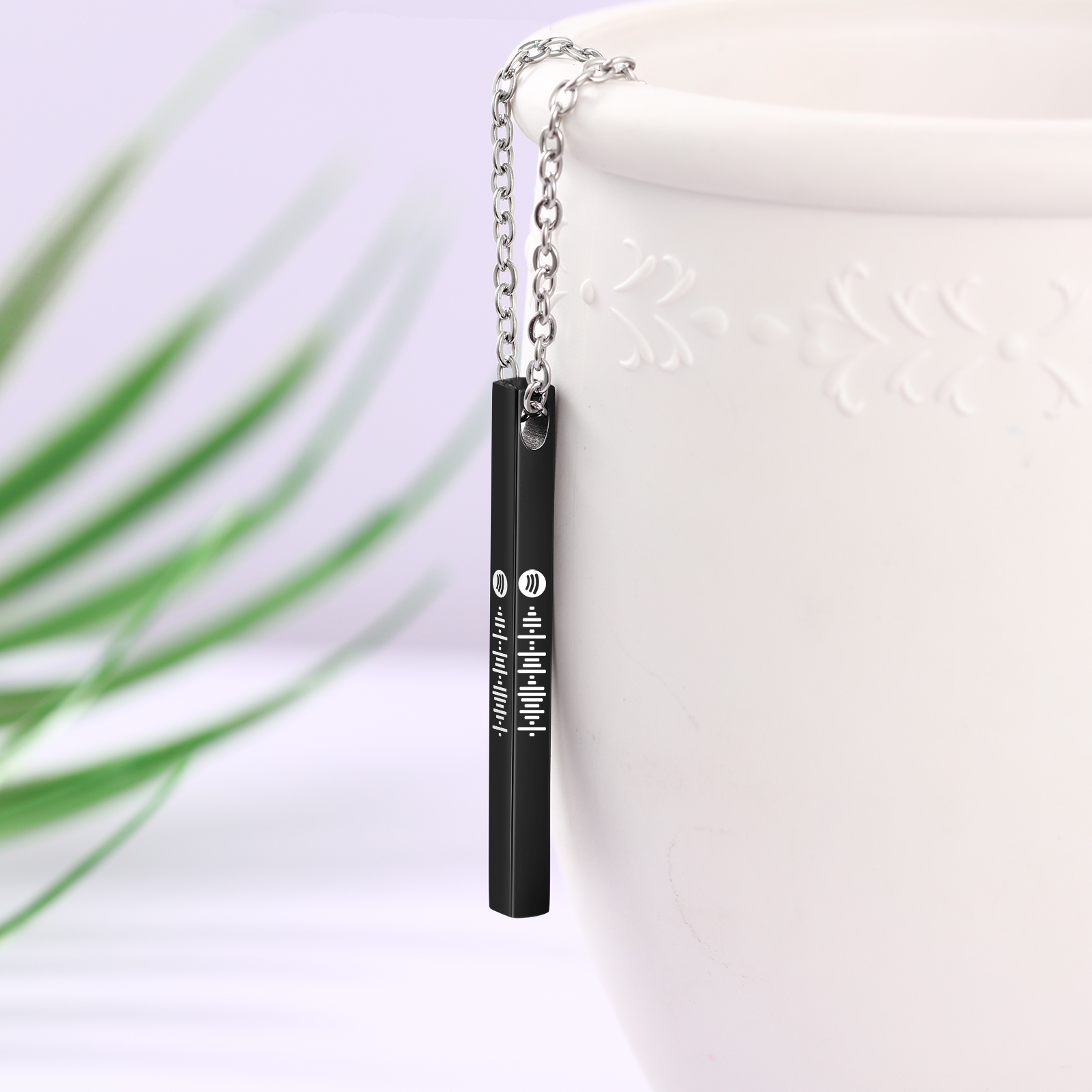 Personalised 3D Vertical Bar Necklace Customised Music Spotify Code Necklace for Her Him