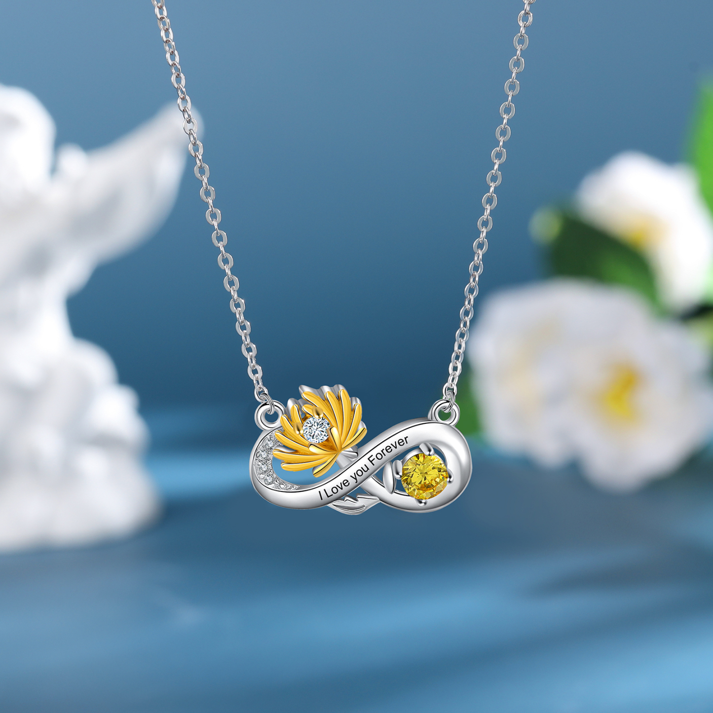 Personalised November Birthflower Necklace With Birthstone Gift For Women-Jessemade AU