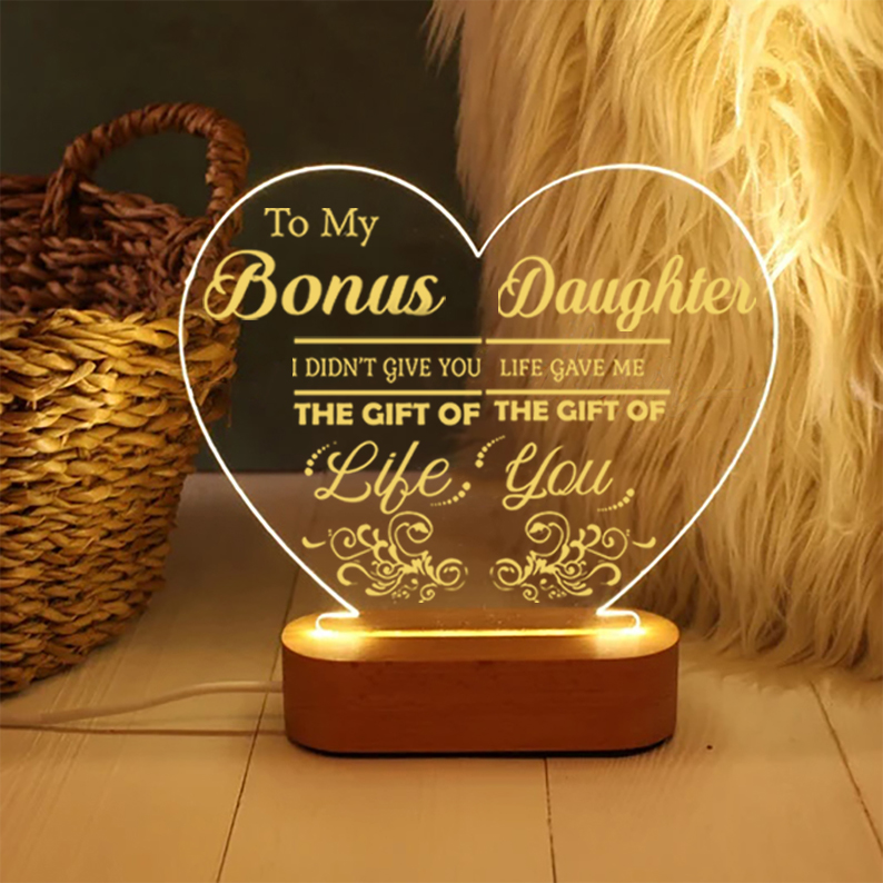 To My Bonus Daughter Night Light "Life Gave Me The Gift of You" Wooden LED Lamp-Jessemade AU