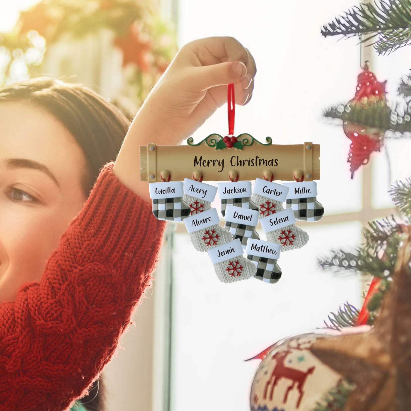 10 Names - Personalised Christmas Stockings Ornaments Customised Name & Text Christmas Decor Wooden Gifts for Family Friends-Jessemade AU