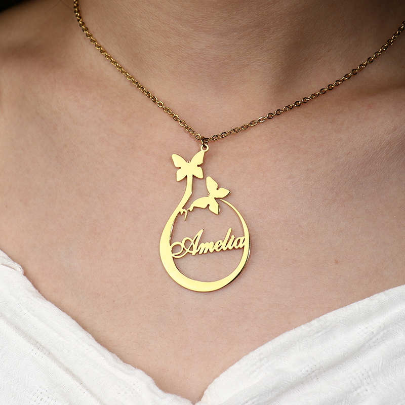 Personalised Butterfly Necklace Custom 1 Name Necklace Gift For Women-Jessemade AU