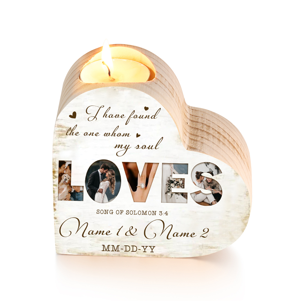 Personalised Love Couple Heart Candle Holder Engrave Photo Wooden Candlesticks Valentines Gift-Jessemade AU