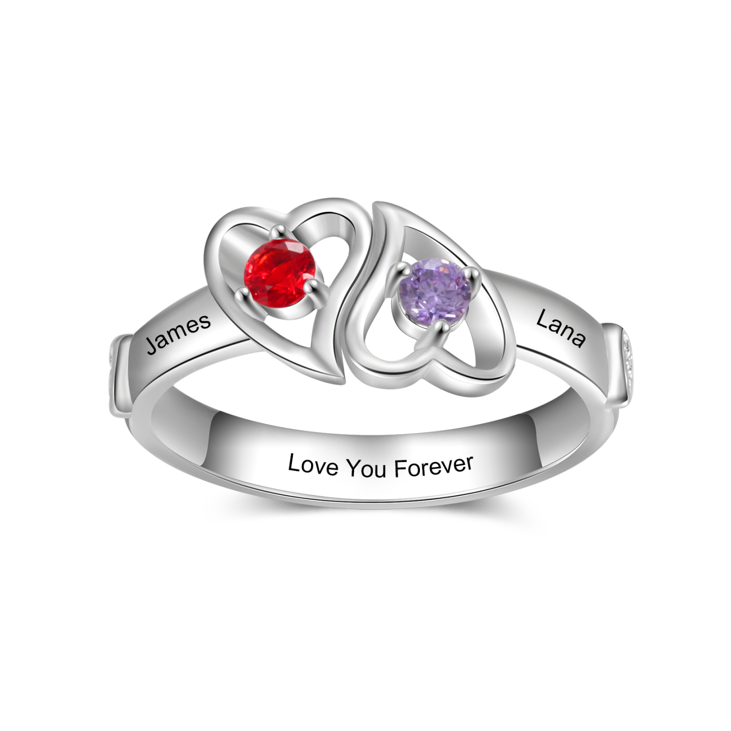 Personalised Heart Ring With 2 Birthstones Engraved Names Ring Gift For Women-Jessemade AU