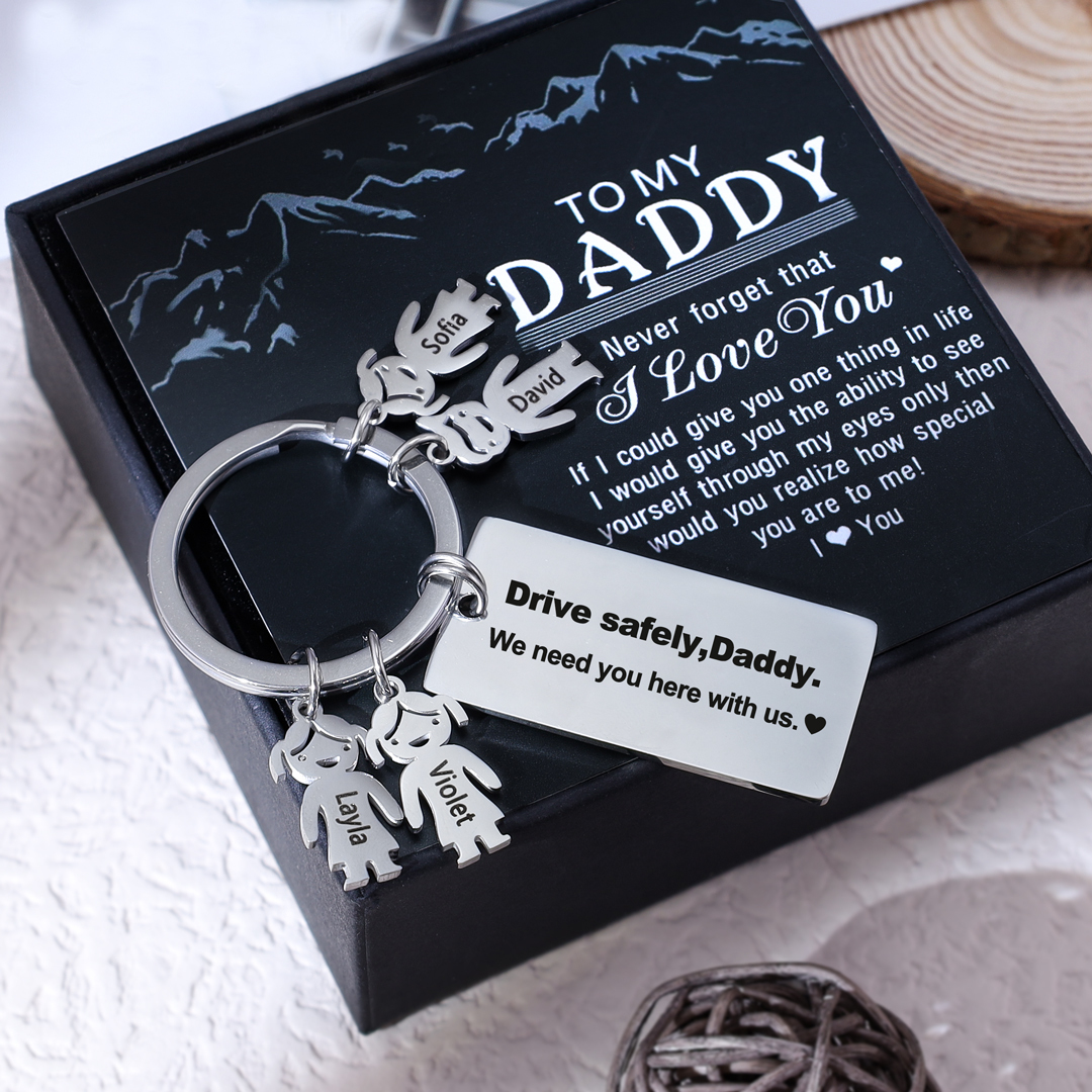 To My Dad 5 Kid Charms Keychain "Drive Safely, Daddy"-Jessemade AU